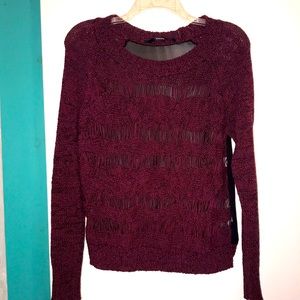 Kensie Sweater, burgundy and black, sheer back